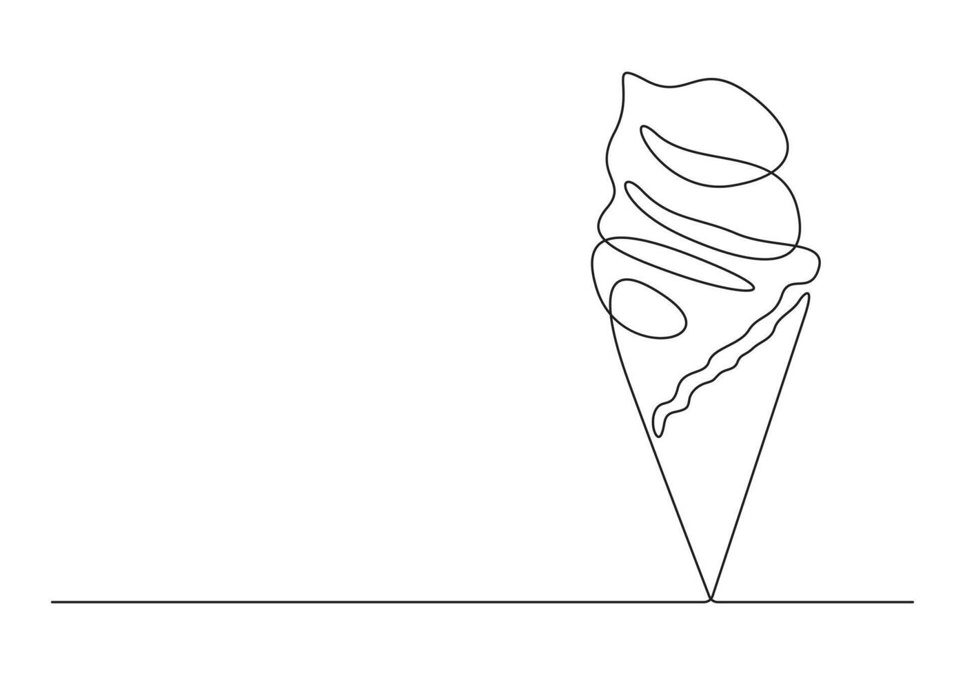 Continuous single line drawing of ice cream waffle cone pro illustration vector
