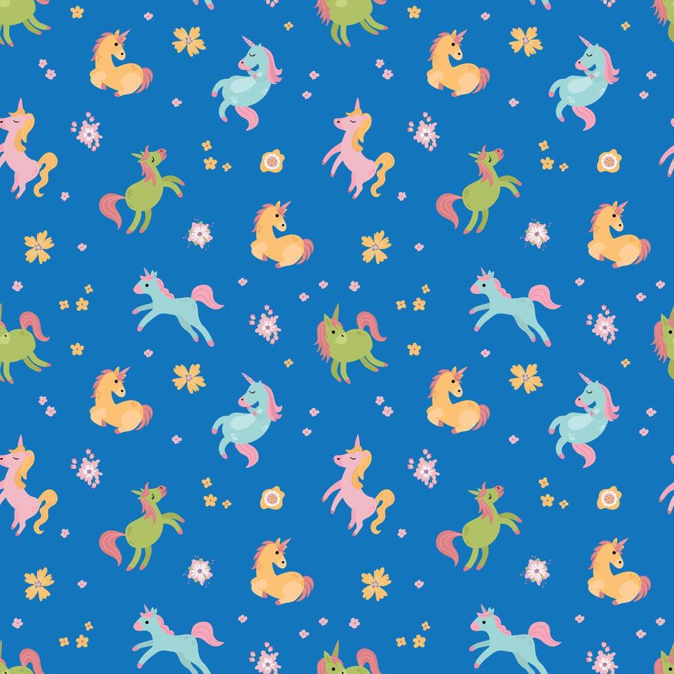 Seamless pattern with cute unicorns. A mythological and magical creature. Design for fabric, textiles, wallpaper, packaging vector