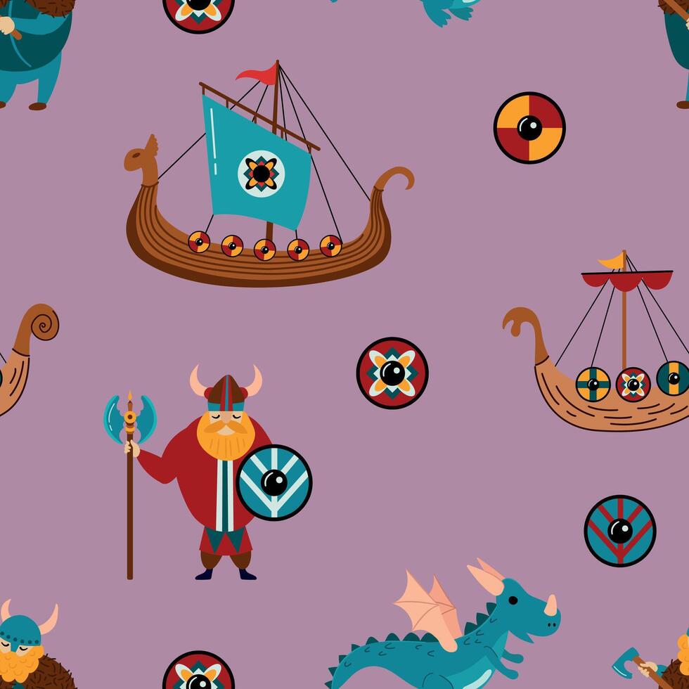 Seamless pattern with Vikings. Design for fabric, textiles, wallpaper, packaging vector