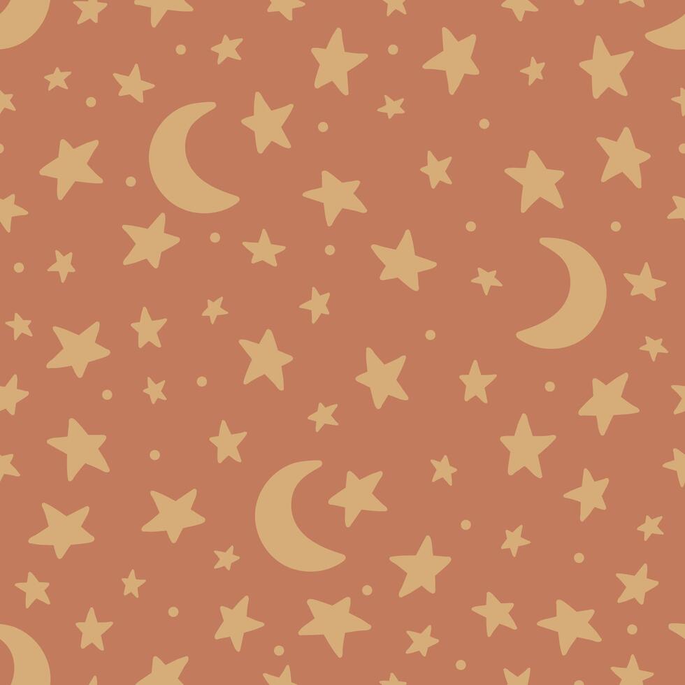 Aesthetic illustration seamless pattern with celestial moon. Half moon and stars vector