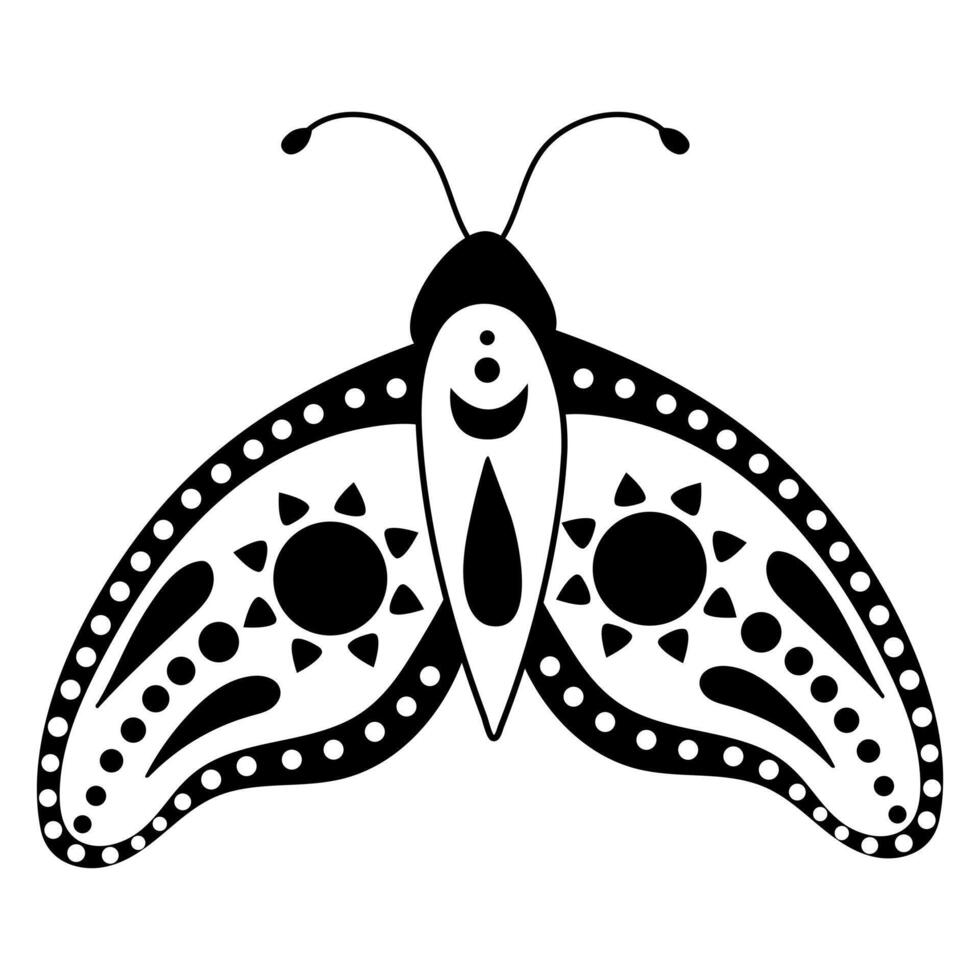 Mystical boho moth with moon phases. Design for poster, card, t shirt print vector
