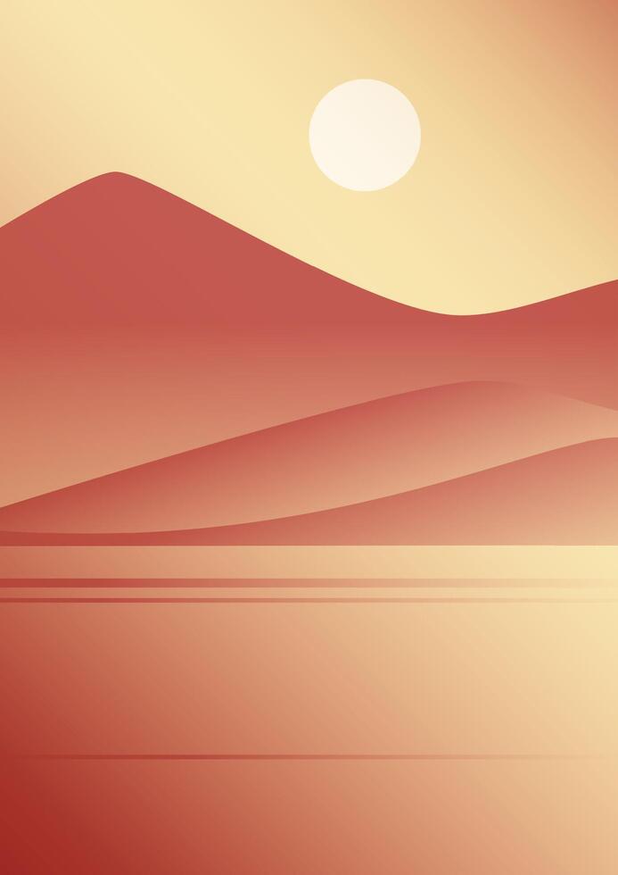 Contemporary aesthetic background with red dunes landscape. Terracotta colors gradient illustration vector