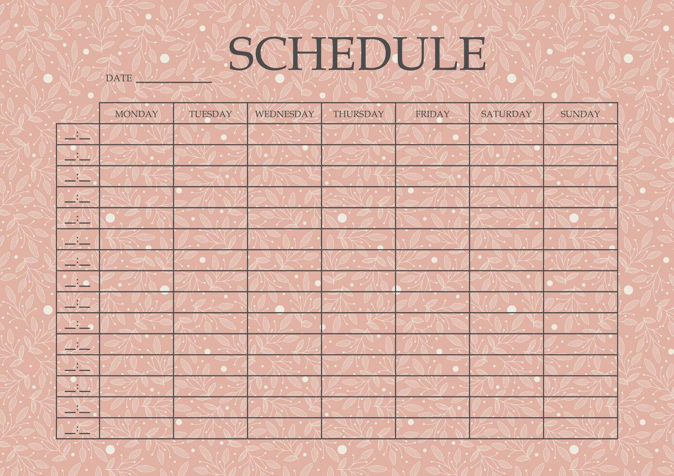 Schedule planner page floral design. Planner for students minimalist art. Categories of notes. vector