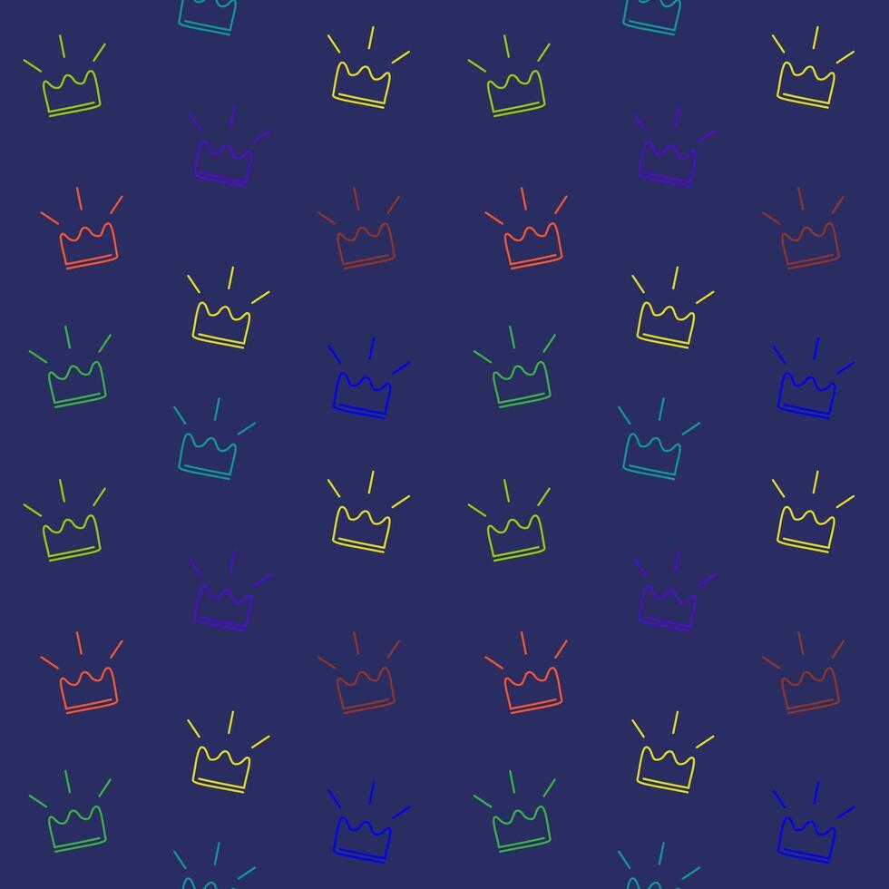 Seamless colorful pattern with crowns sketch. Cute baby and little princess design. Children's room wallpaper vector