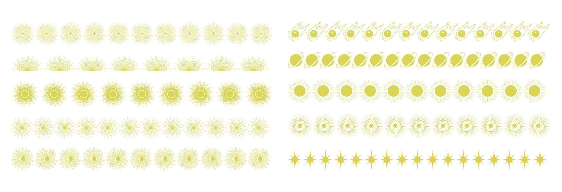 Universe elements borders collection. Bright heavenly childish fantasy decorative dividers vector