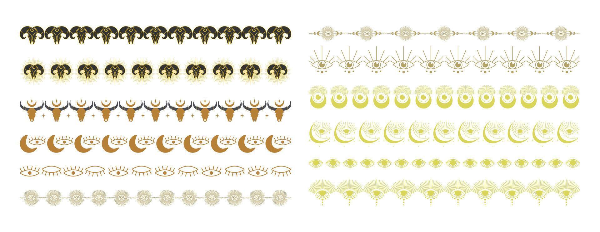 Witchcraft magic elements divider simple tribal collection. Bright Halloween decorative borders vector