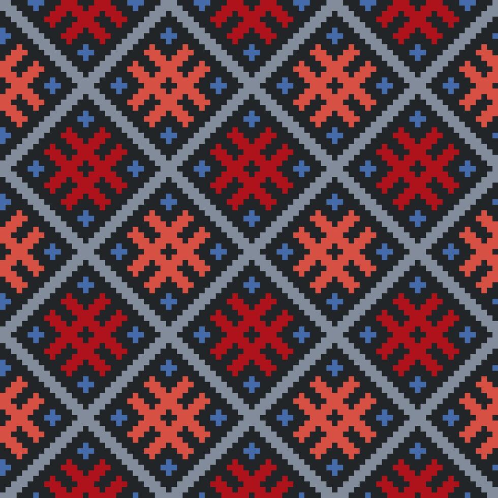 Ethnic ornaments pattern. Repeat pattern of red and blue color. vector