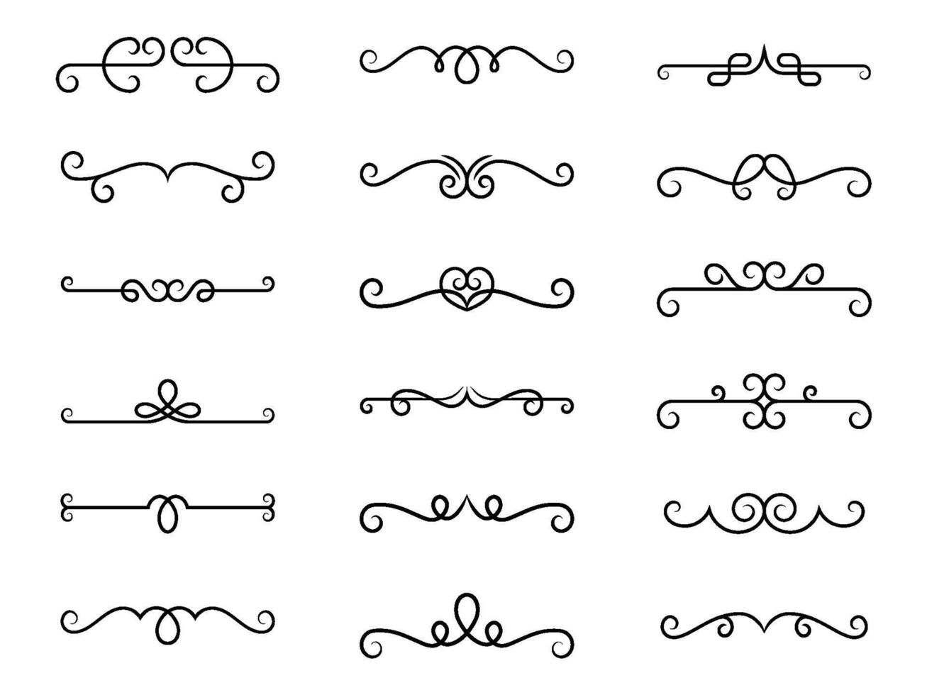 Set of ornate swirl dividers for vintage frames and text separation. vector
