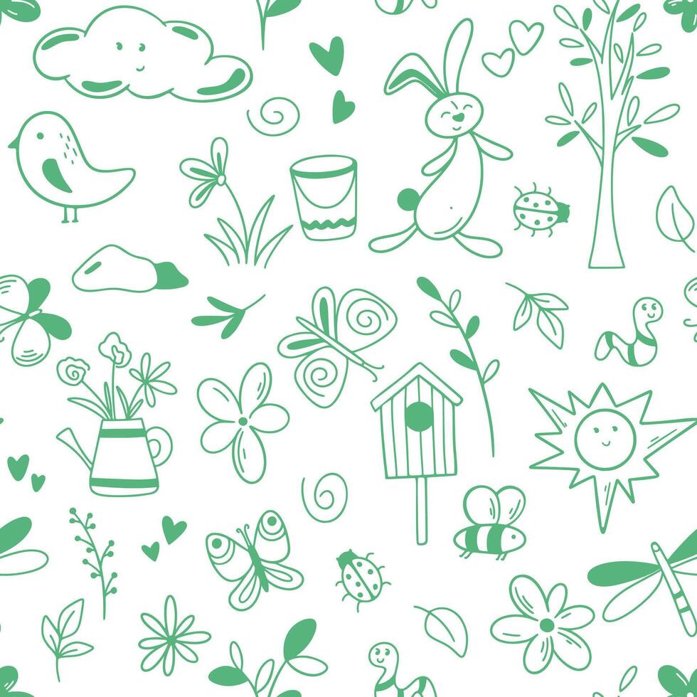 Spring summer attributes doodle background vector