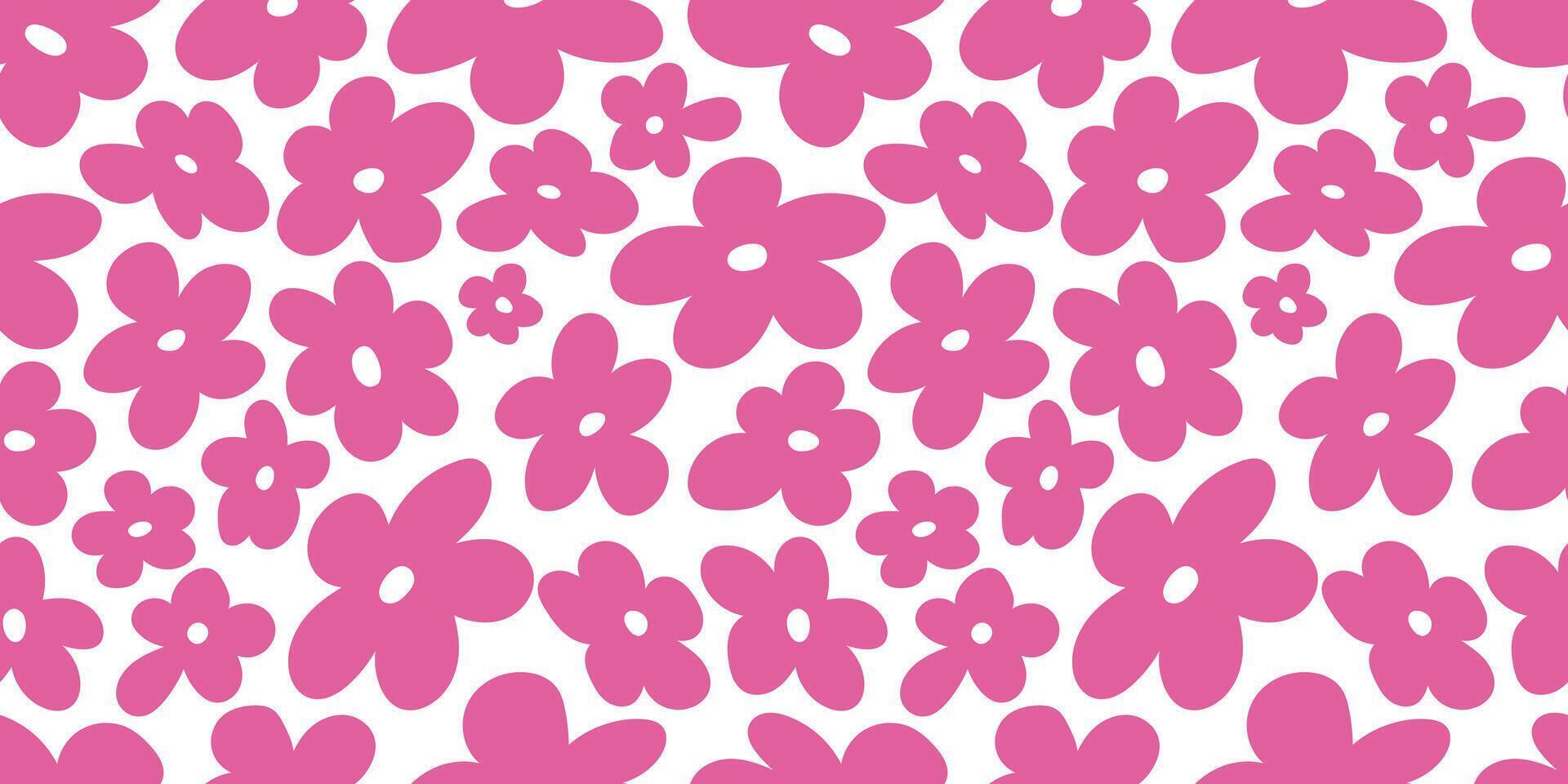 2000s flowers, y2k background. Seamless pattern with abstract pink flowers on white background vector