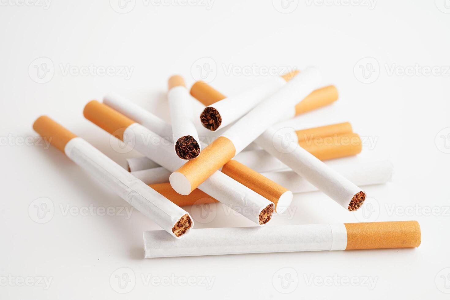 Cigarette, roll tobacco in paper with filter tube, No smoking concept. photo