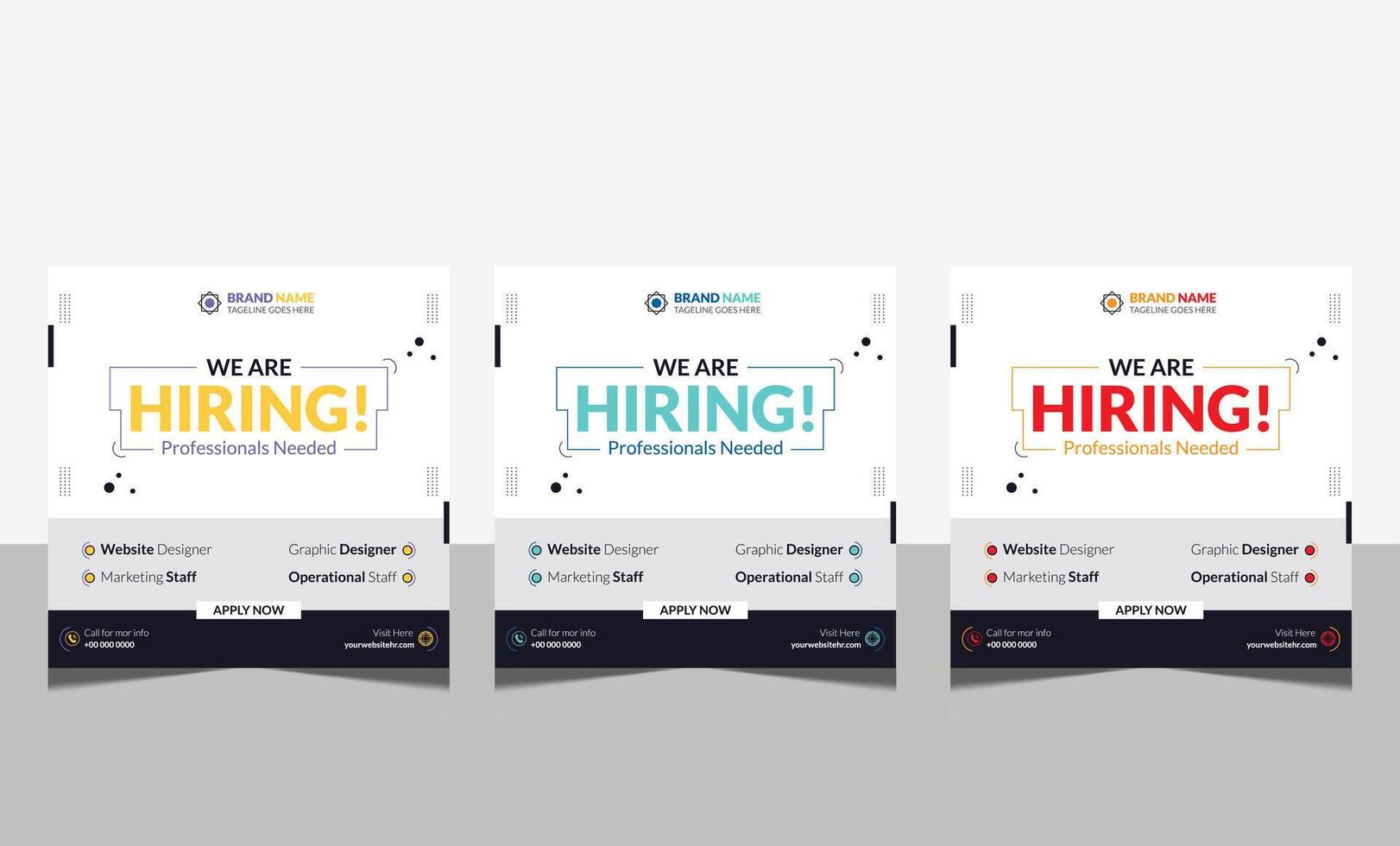 We are hiring job position square banner or social media post. Vacancy banner design finds a job. vector