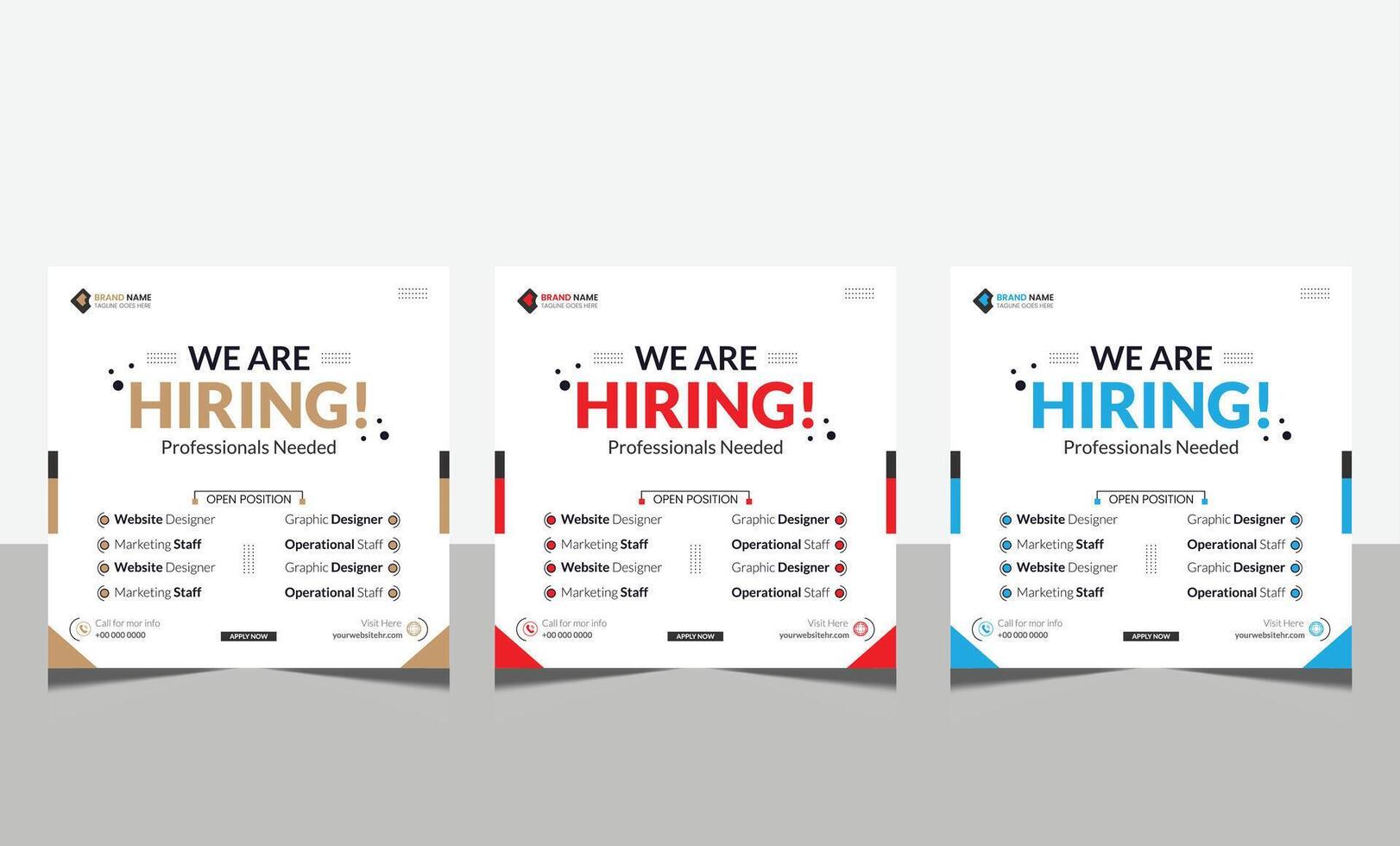 We are hiring job position square banner or social media post. Vacancy banner design finds a job. vector