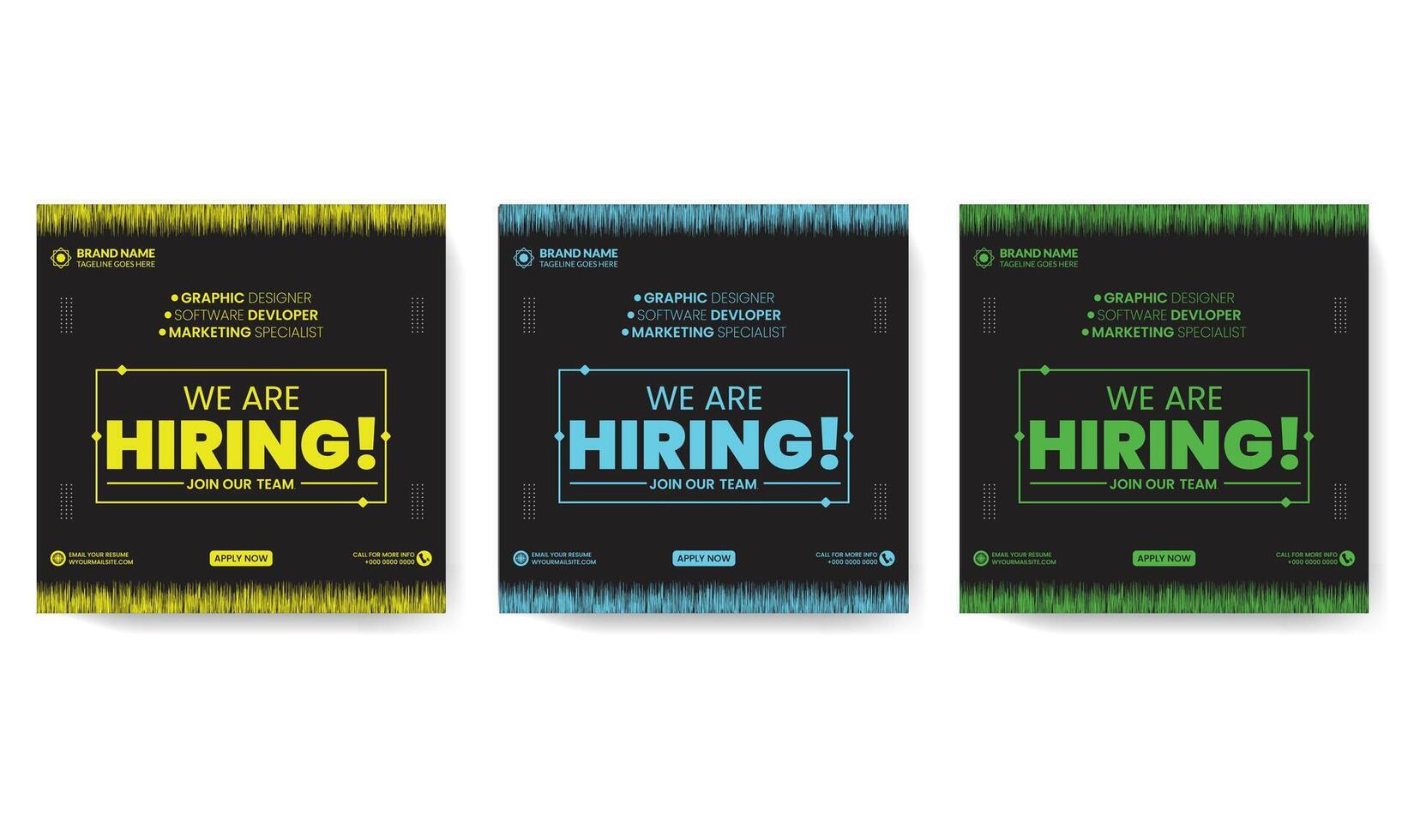 Announcement job recruitment design for companies. Square social media post layout. We are hiring banner, poster, background template vector