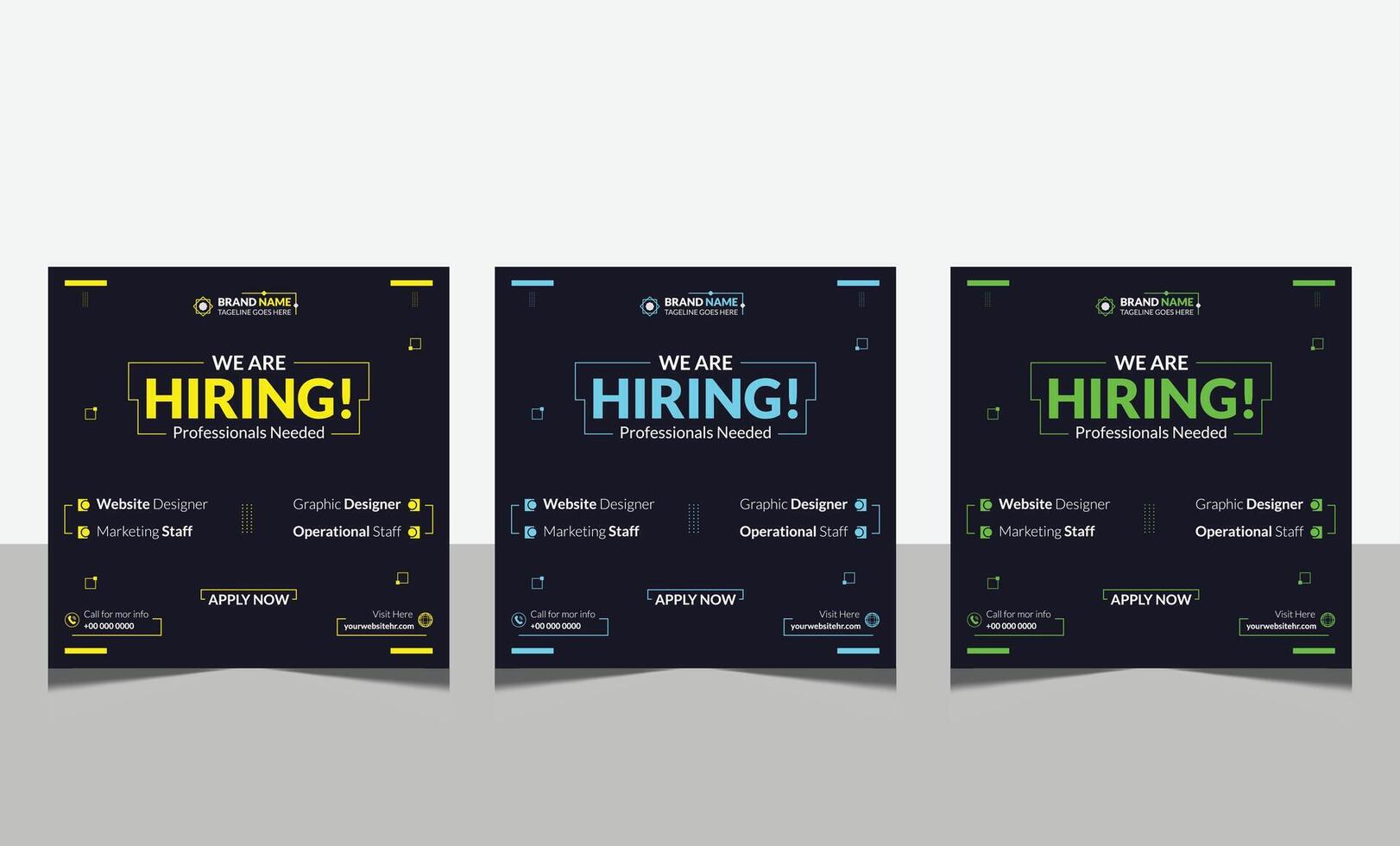 We are hiring job position square banner or social media post. Vacancy banner design finds a job. vector