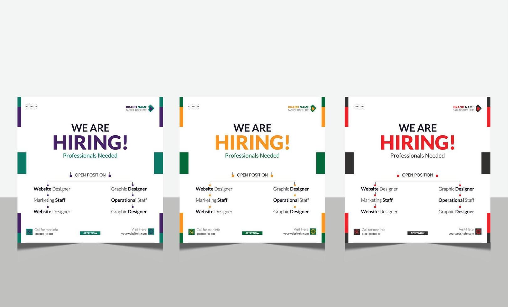 We are hiring job position square banner or social media post. Vacancy banner design finds a job. vector