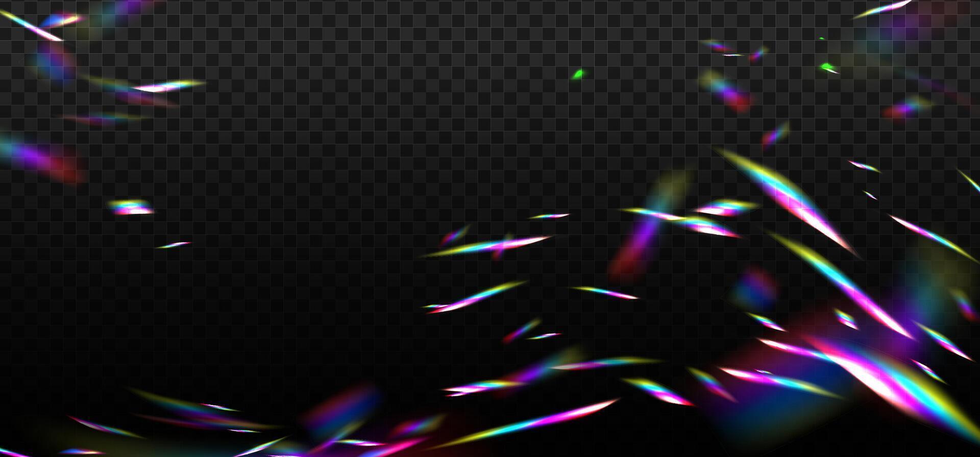 Colourful lens crystal rainbow light and flare transparent effect spectrum reflection. Overlay template for photos. Triangular prism concept. mesh gradients vector