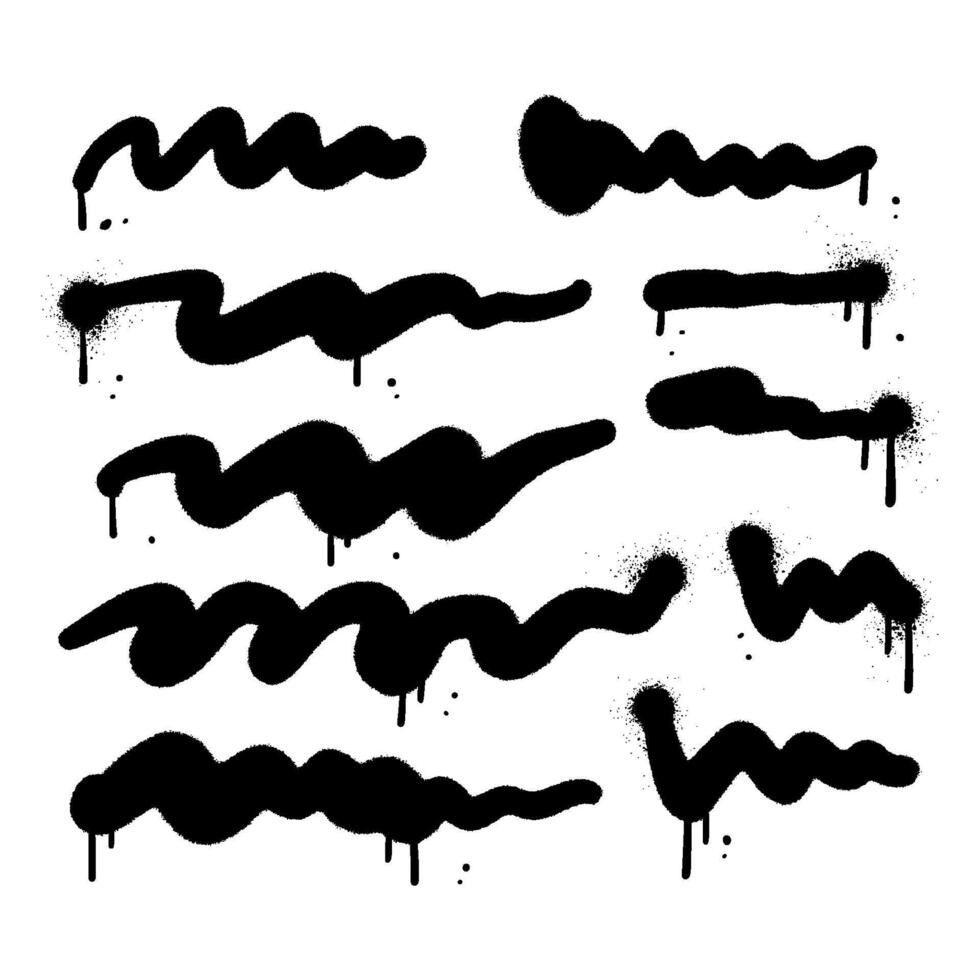 Urban pencil curly lines and squiggles set. Scribble spray paint strokes collection. Hand drawn street art marker lines with rough edges. Grunge smears and strikethrough. Isolated Simple shapes vector