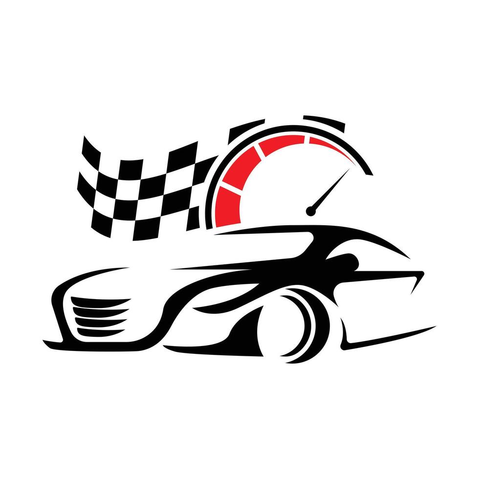 moderno silueta logo de carreras coche con velocímetro vector