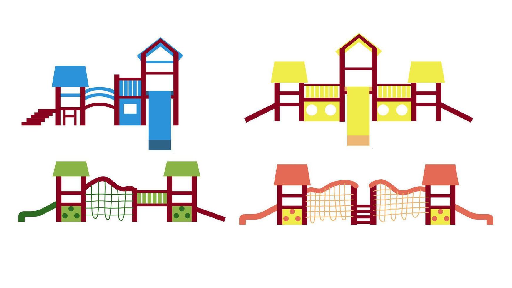 Collection of icons children's slides, elements of urban infrastructure, illustrations in flat style. vector