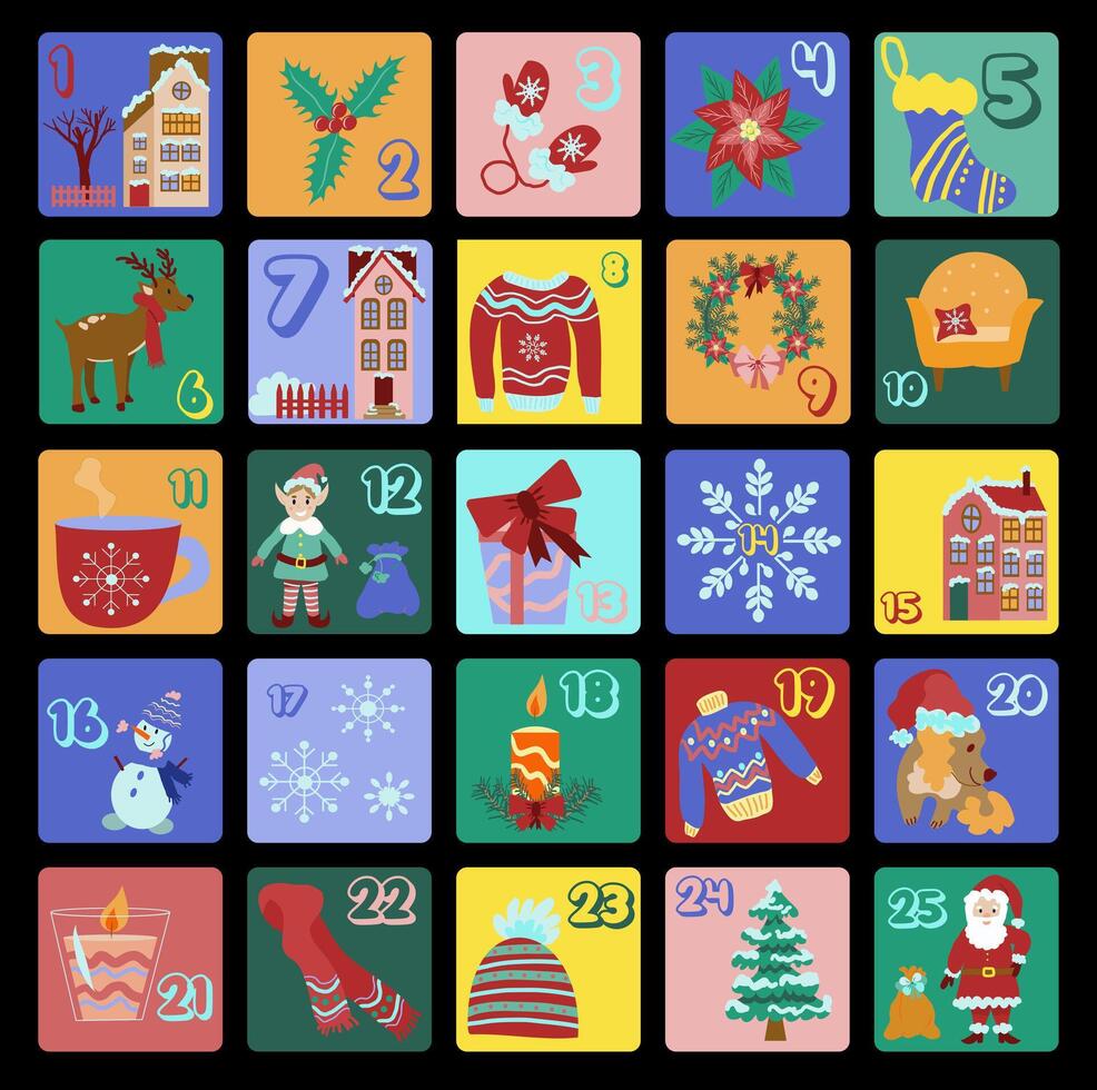 Navidad adviento calendario 2024 vector