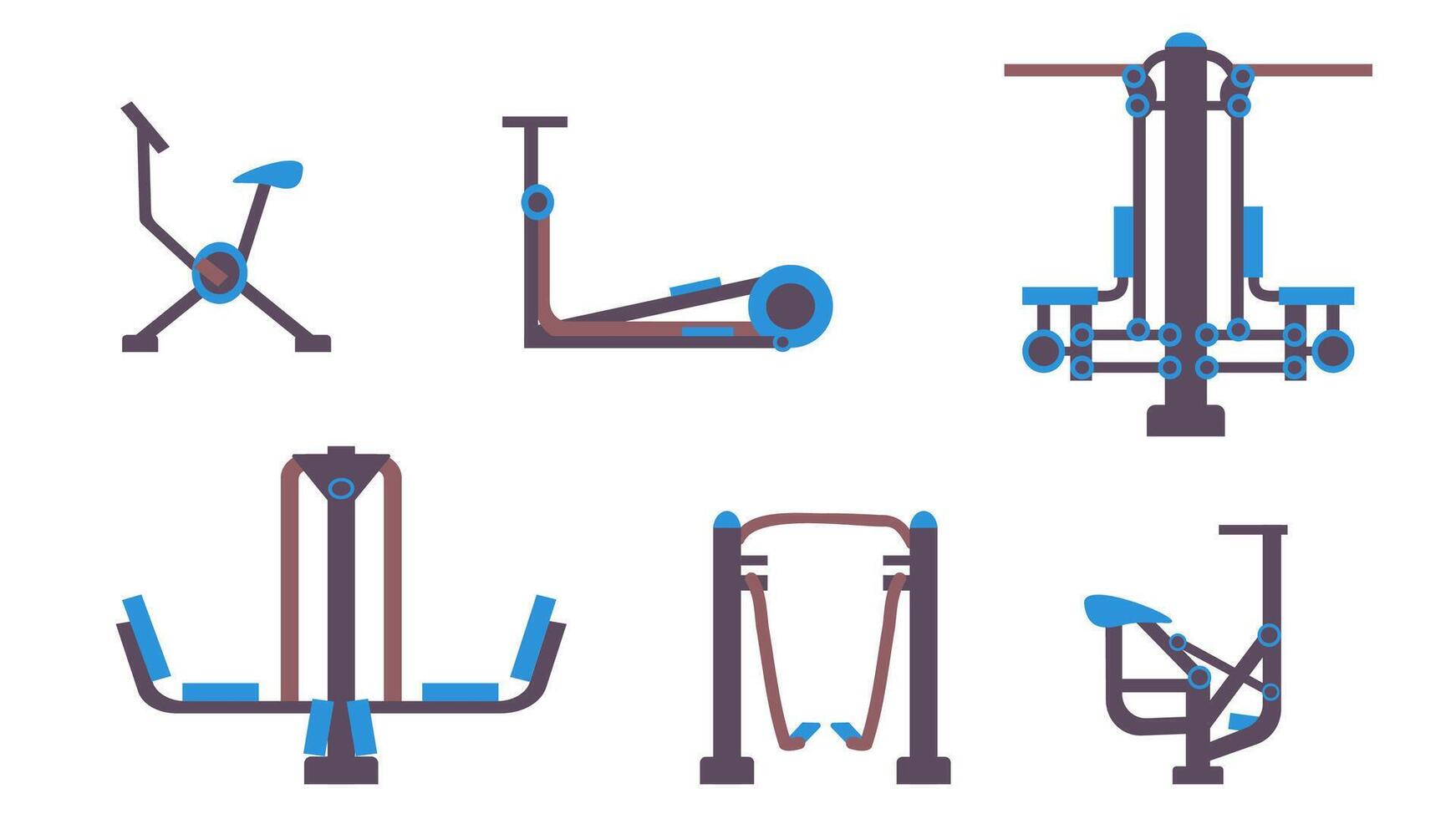 Set of outdoor exercise equipment icons for outdoor sports in a flat cartoon style.Elements of urban infrastructure. vector