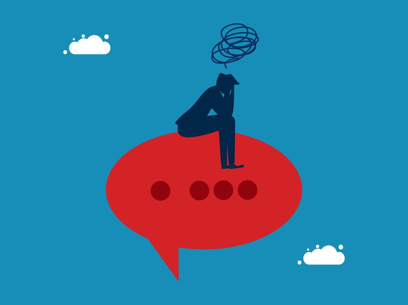 Criticism in solving problems. Businessman thinking on speech bubble vector