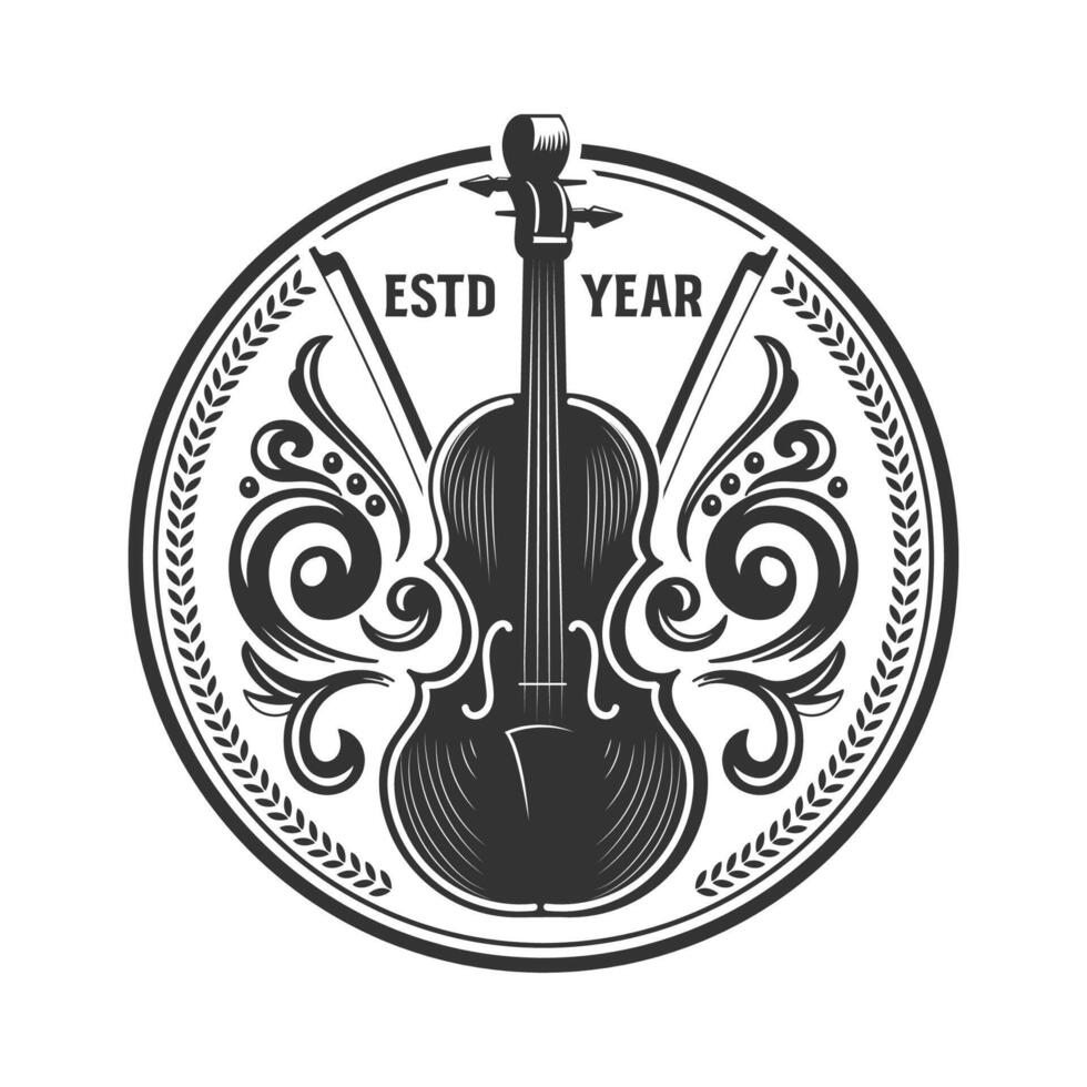 Violin Fiddle Viola Silhouette for Music Concert Show Competition Badge Emblem Label Design vector
