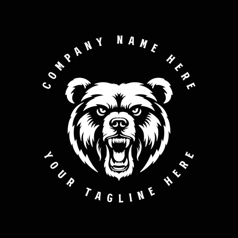 Vintage Retro Hand Drawn Roaring Angry Ice Polar Grizzly Bear Head Badge Emblem Label Design vector