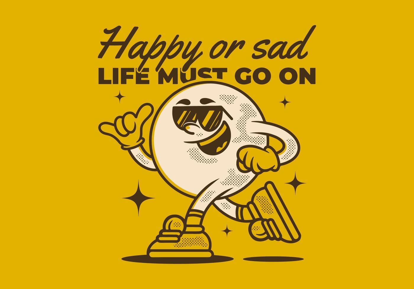 Happy or sad, life must go on. Mascot character of ball head in running pose vector