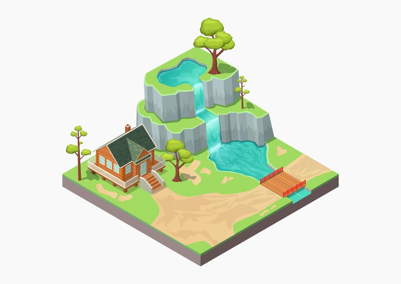 Isometric beautiful house beside mountain vector