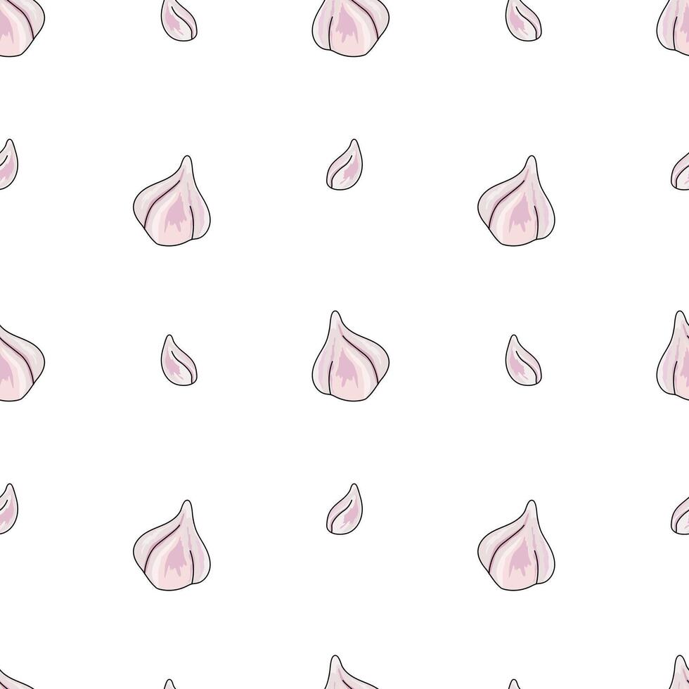 Hand-drawn pattern of garlic. Cloves of fresh garlic. For textiles, illustrations, wrapping paper, textiles, printing about natural vitamins, healthy food, immunity vector