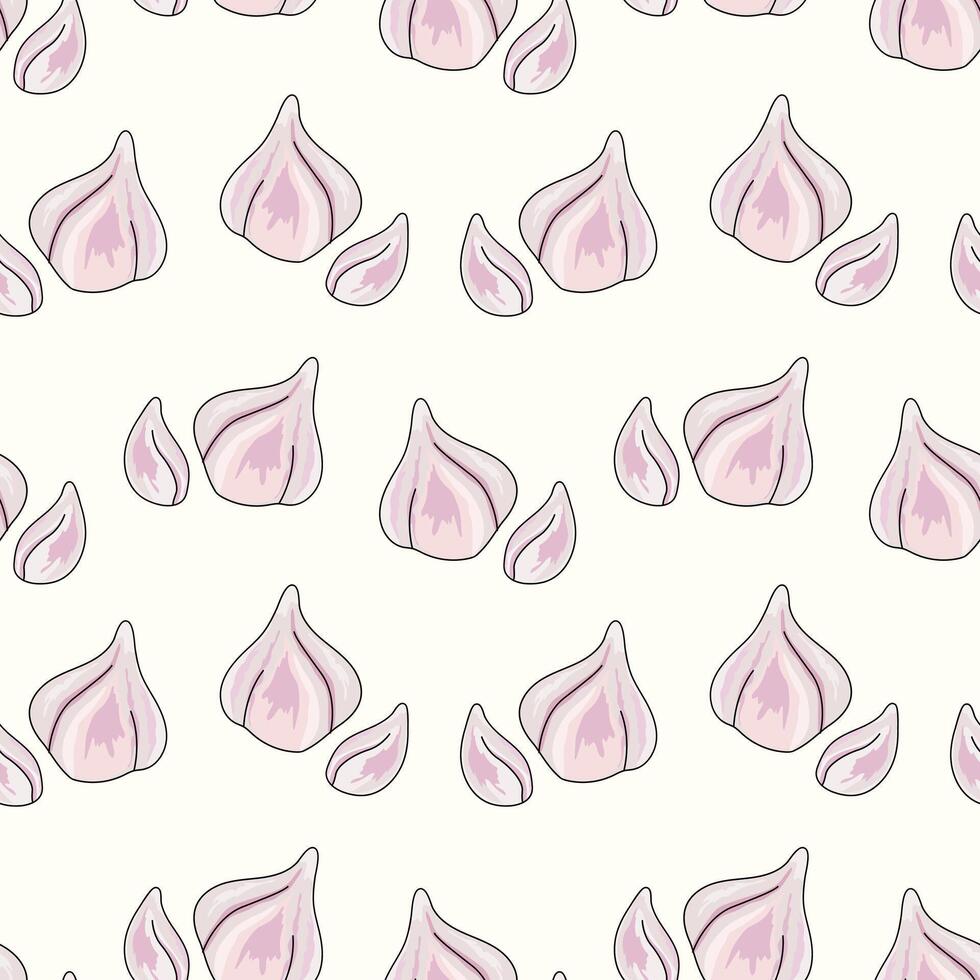 Hand-drawn pattern of garlic. Cloves of fresh garlic. For textiles, illustrations, wrapping paper, textiles, printing about natural vitamins, healthy food, immunity vector
