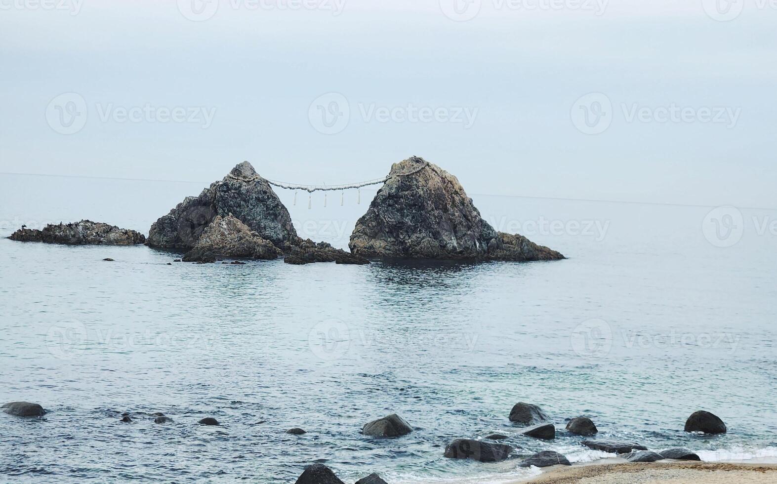 Landscape of Futamigaura Torii, couple stone, Itoshima, Japan, Japanese tourist attraction photo