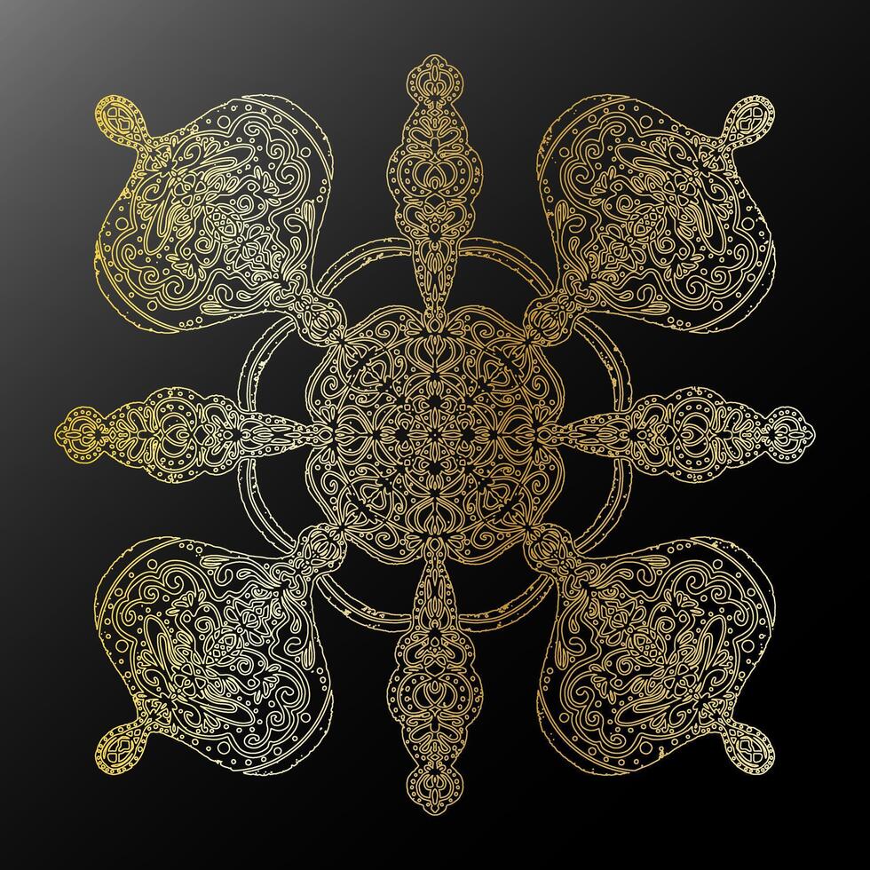 golden snowflake design on black background vector