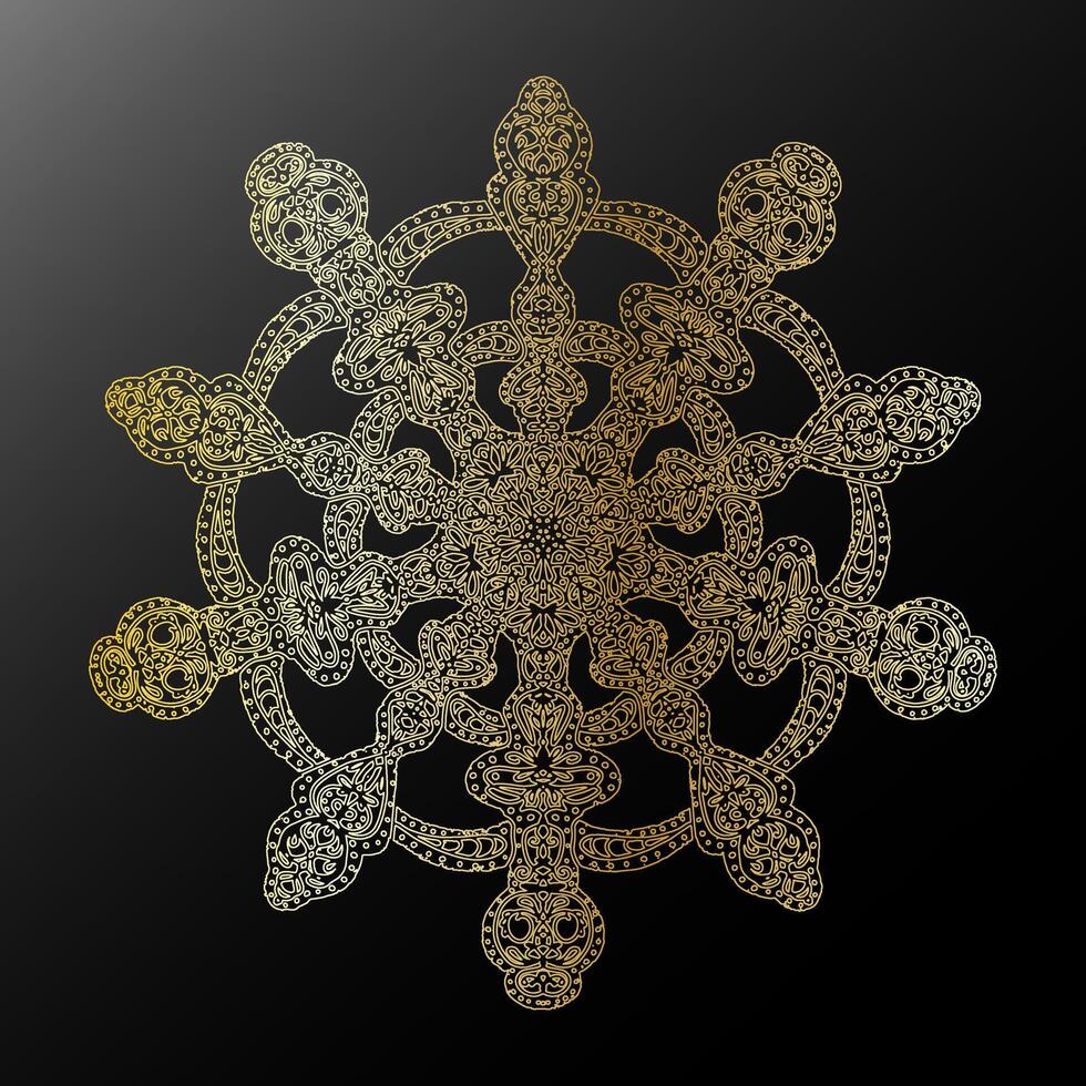golden snowflake design on black background vector