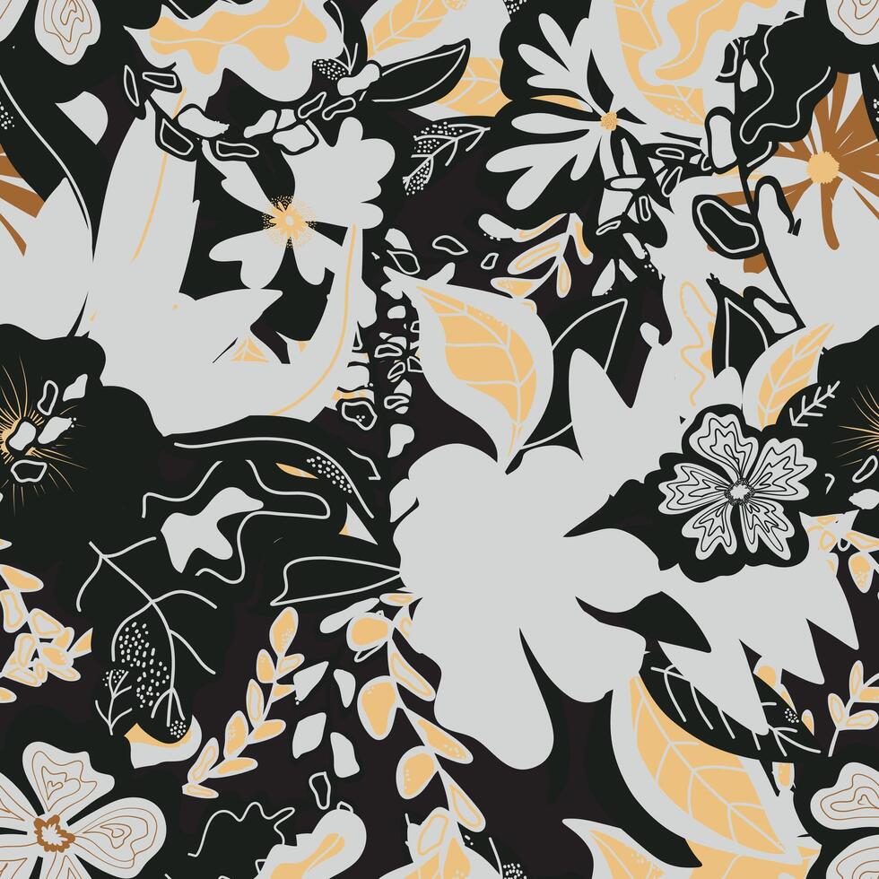 a black and yellow floral pattern vector