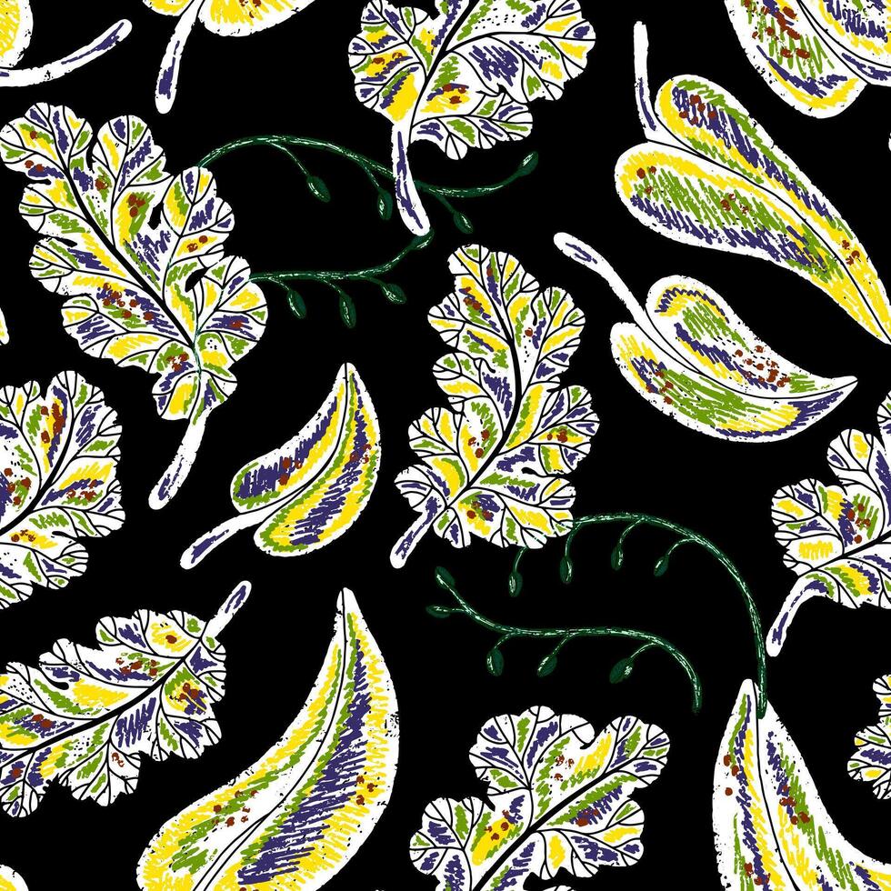 a black and yellow pattern with leaves vector