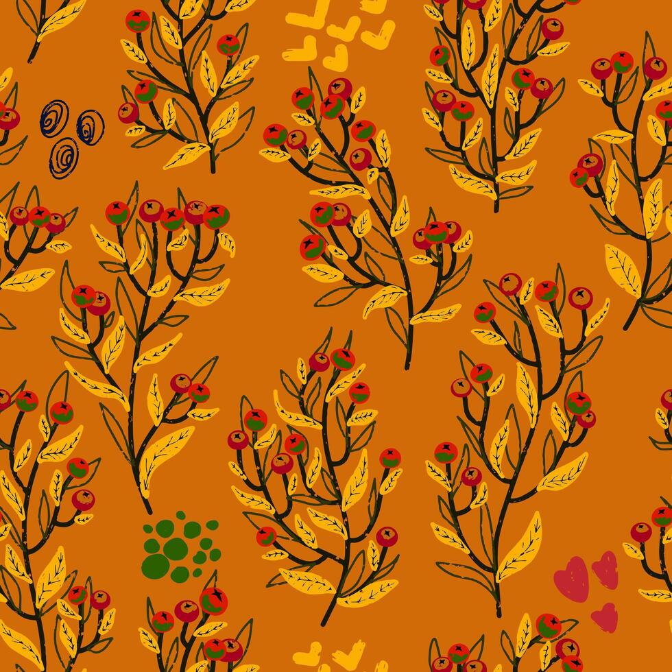a pattern with red and yellow flowers and leaves vector