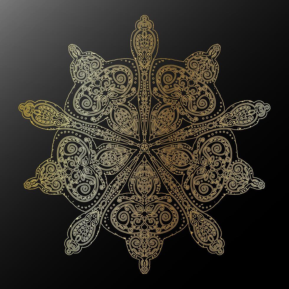 golden snowflake design on black background vector
