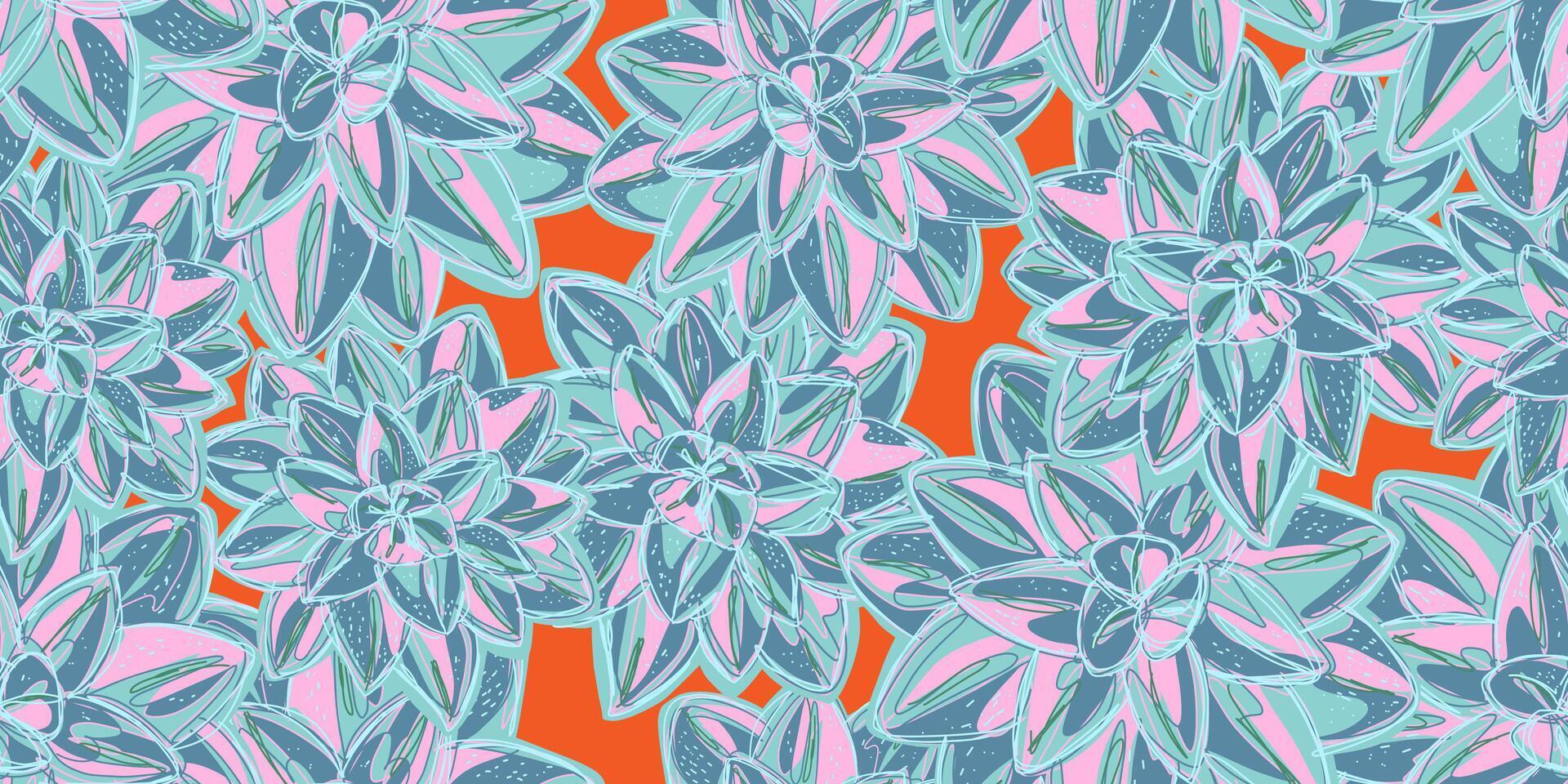 a seamless pattern with blue and pink flowers vector