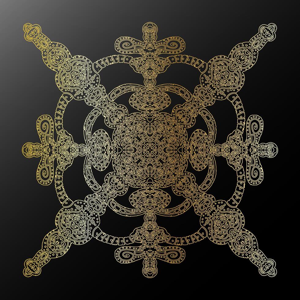 dorado ornamental copo de nieve en negro antecedentes vector