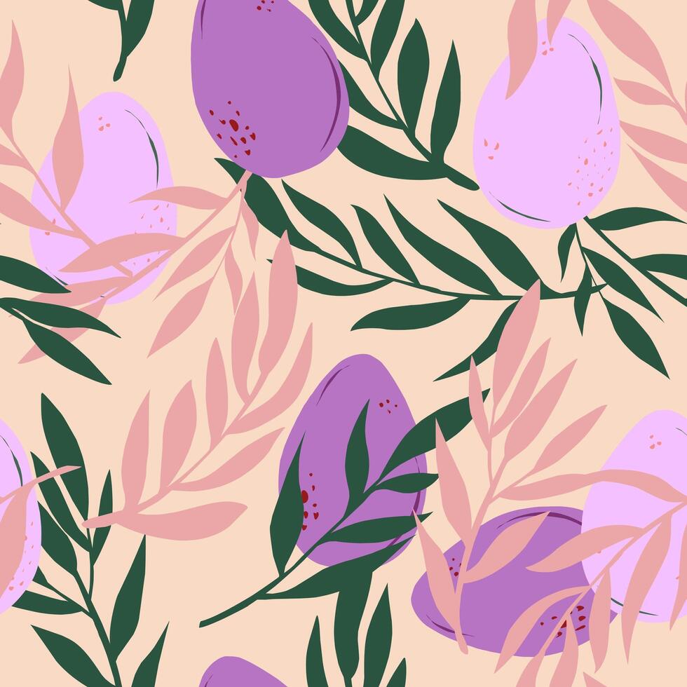 easter egg pattern with leaves and flowers vector