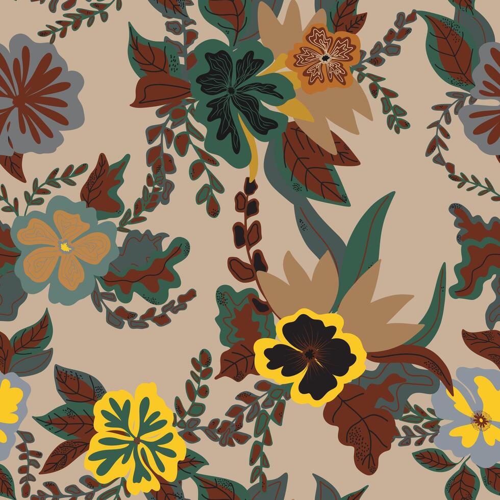 a floral pattern with leaves and flowers vector