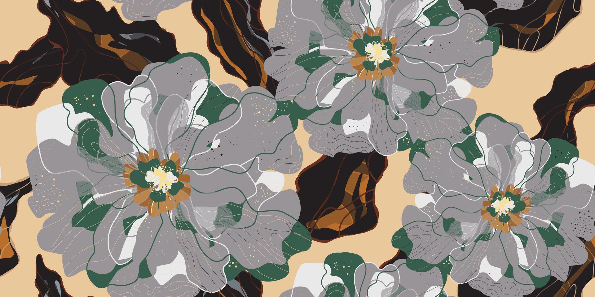 a floral pattern with green and brown flowers vector