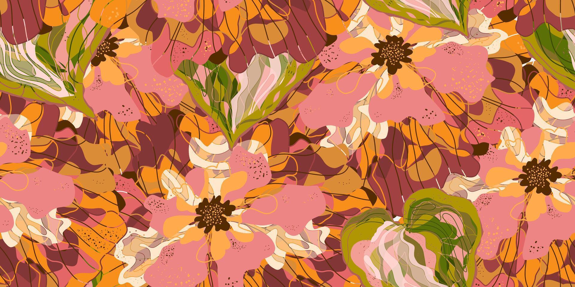 a pattern with pink and orange flowers vector