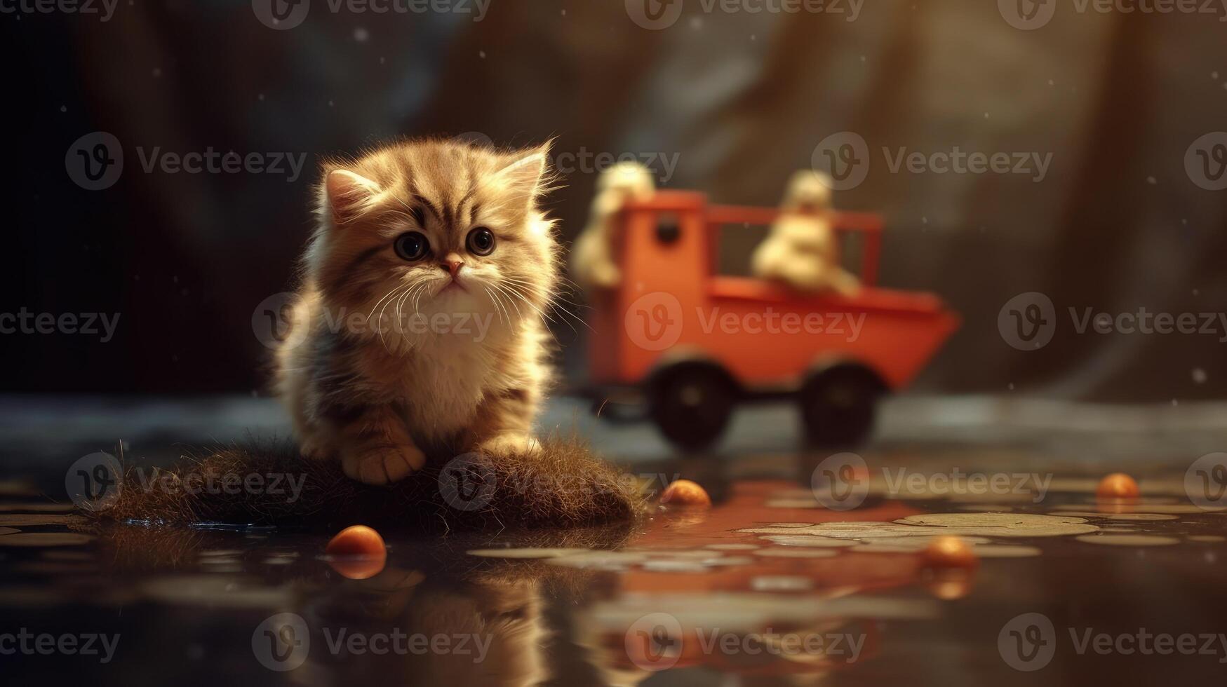 Lone Kitten on a Driftwood Oasis Amidst Calm Waters photo