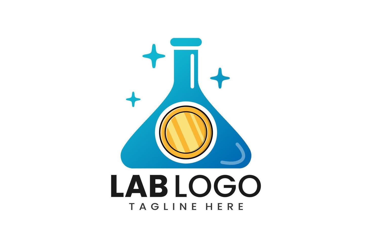 plano moderno sencillo oro moneda laboratorio logo modelo icono símbolo diseño ilustración vector