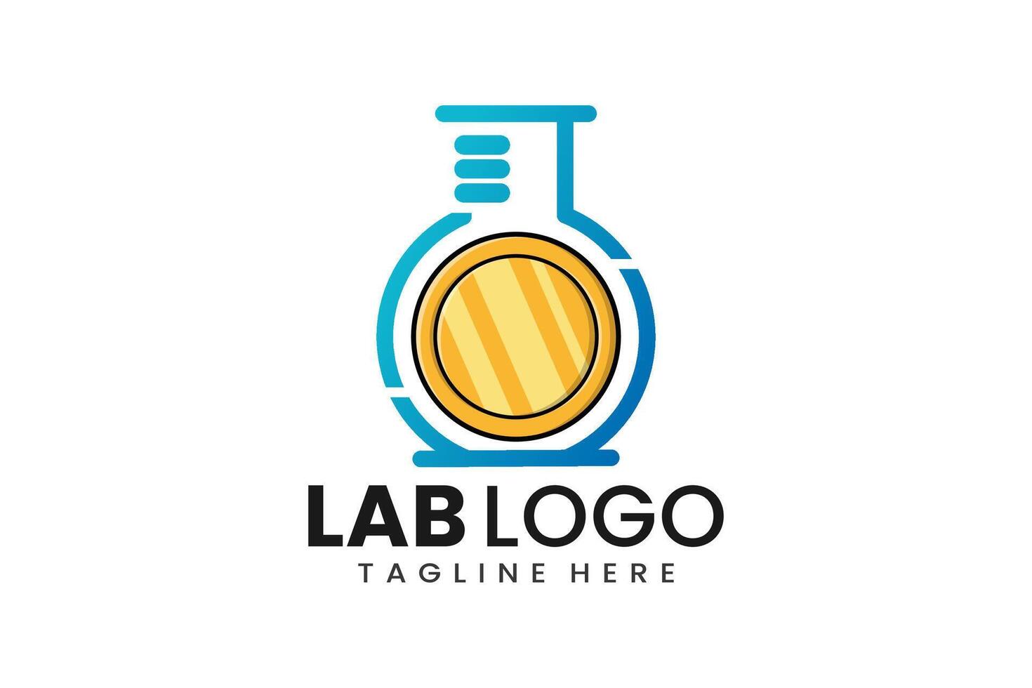 plano moderno sencillo oro moneda laboratorio logo modelo icono símbolo diseño ilustración vector