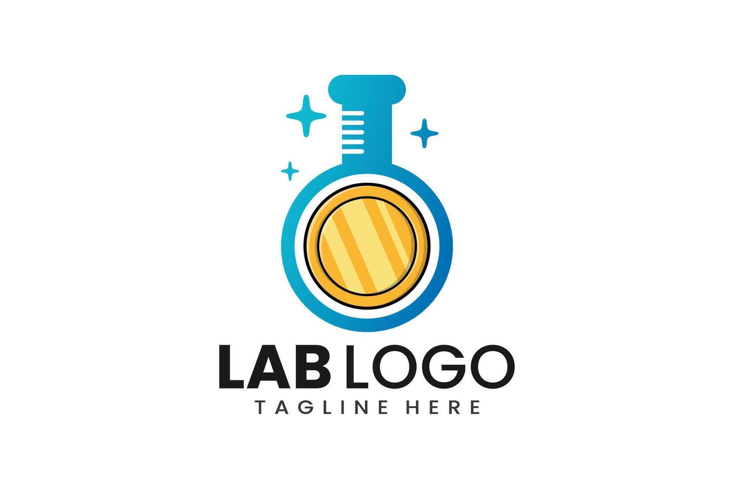 Flat modern simple gold coin laboratory logo template icon symbol design illustration vector